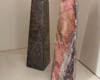 Pair of Rhodonite and Brecciated Marble Obelisks