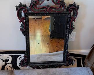 Gothic/Baroque Style Decorative Wall Mirror with Red Rhinestone Embellishments