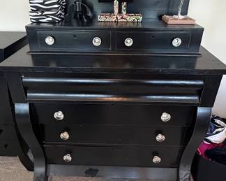 Black Painted Empire Style Chest of Drawers with Gallery Top