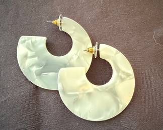 Marbled White Acrylic C-Hoop Earrings
