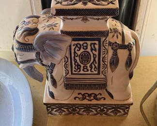 Vintage Chinoiserie Ceramic Elephant Garden Stool