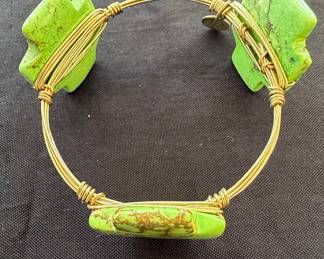 Copper Green Turquoise Wire Wrapped Bangle Bracelet