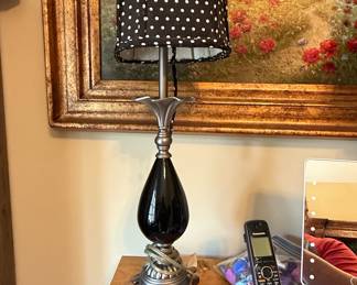 Vintage Black Teardrop Accent Lamp with Polka Dot Shade