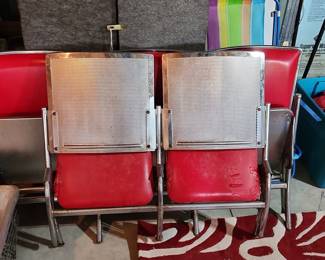 Vintage Red Vinyl Folding Stadium Seats (Pair)