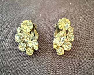 Vintage Yellow Rhinestone Cluster Clip-On Earrings
