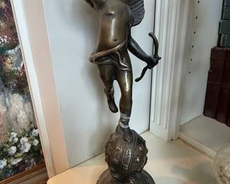Bronze Cupid on Globe Sculpture