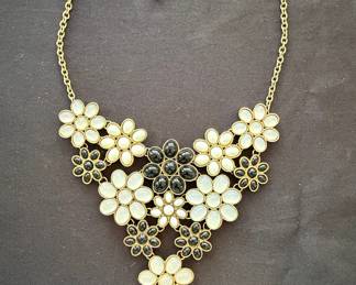 Black and White Floral Statement Necklace