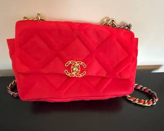Chanel 19 Flap Bag Quilted Jersey Large Red