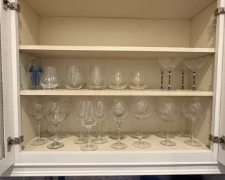 Assorted Glassware with Decorative Martini Glasses and Jellyfish Paperweight