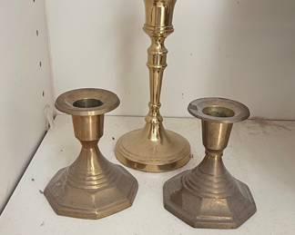 Vintage Brass Candlestick Set with Octagonal Bases