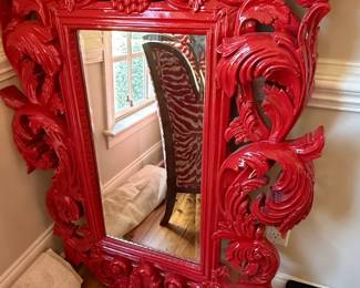 Howard Elliott Collection Glossy Red Baroque Wall Mirror