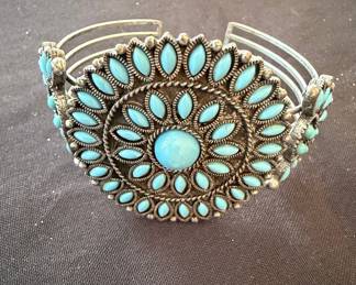 Southwestern Style Faux Turquoise Cuff Bracelet with NR Mark