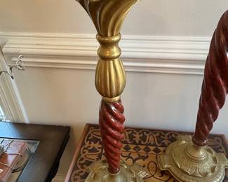 Vintage Italian Baroque Style Gilt and Red Spiral Candlesticks