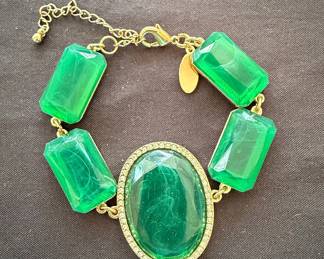 Vintage Coro Gold Tone Green Bracelet