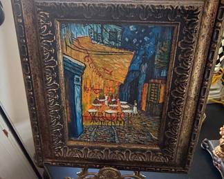 Vincent van Gogh 'Café Terrace at Night' Oil Reproduction with Ornate Frame