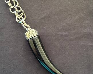 Black Onyx Italian Horn Pendant Necklace