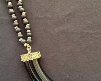 Vintage Black Onyx "Italian Horn" Pendant Necklace