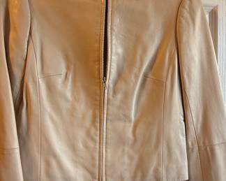 BCBGMAXAZRIA Women's Beige Leather Jacket
