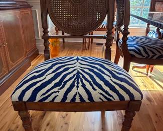 French Provincial Style Dining Set with Cane Back Chairs and Zebra Upholstery