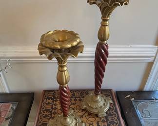 Vintage Brass and Faux-Marble Spiral Candlesticks