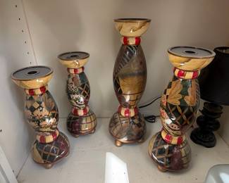Tracy Porter Hand-Painted Wooden Candlestick Set