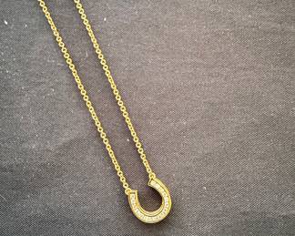 14k Yellow Gold Diamond Horseshoe Pendant Necklace