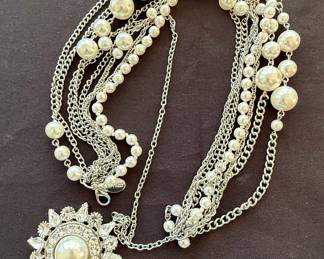 White House Black Market Multi-Strand Pearl and Rhinestone Sunburst Pendant Necklace