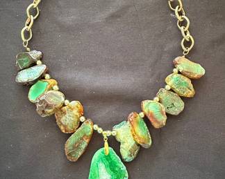 Green Chrysoprase Slice Statement Necklace