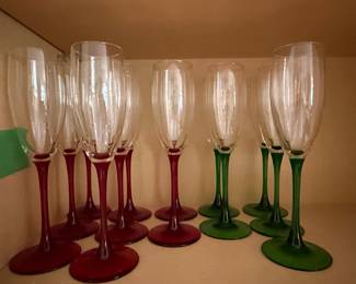Vintage Luminarc Colored Stem Champagne Flutes