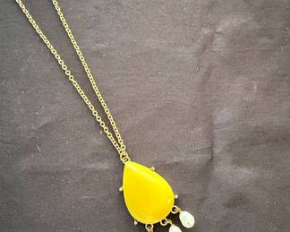 Yellow Amber Teardrop Pendant Necklace with Freshwater Pearls