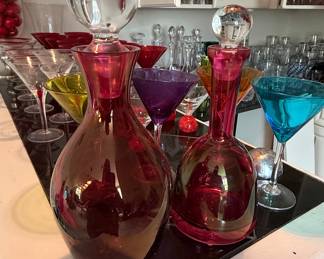 Mid-Century Bohemian Cranberry Glass Decanters