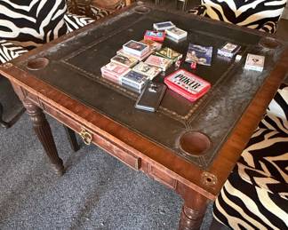 Vintage Mahogany Game Table with Inset Leather Top