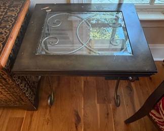 Wrought Iron and Glass Accent Table