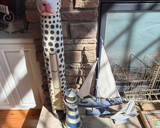 Tall Hand-Carved Wooden Leopard Statue