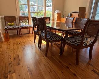 French Provincial Style Dining Set with Cane Back Chairs and Zebra Upholstery