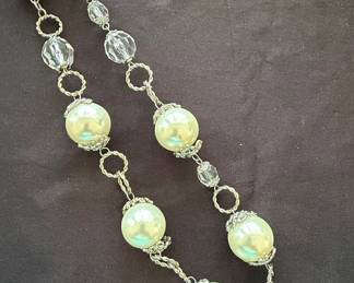 Vintage Simulated Pearl and Crystal Station Necklace