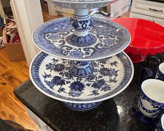 Bombay Company Blue and White Chinoiserie Three-Tier Porcelain Server
