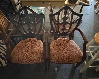 Pair of Hepplewhite Style Shield-Back Armchairs with Leopard Print Upholstery