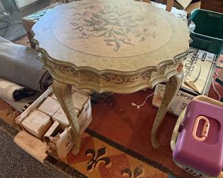 Vintage Italian Florentine Style Hand-Painted Floral Accent Table