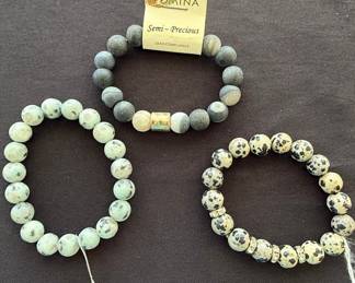 Romina Semi-Precious Stone Bead Bracelets Set (Dalmatian Jasper, Kiwi Jasper, Matte Grey Stone)