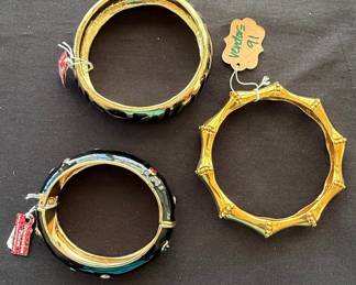 Vintage Enamel and Bamboo Bangle Bracelet Set