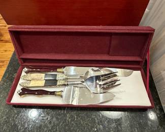Mixed Material Serving Set with Ornate Handles in Presentation Case