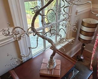 Hand-Wired Aluminum Wire Tree Sculpture with Stone Base