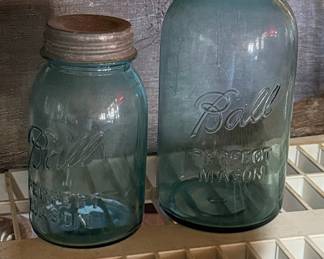 Vintage Ball Perfect Mason Aqua Blue Glass Canning Jars - Set of 2