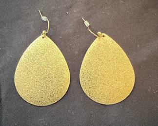 Gold-Tone Textured Teardrop Leather Earrings