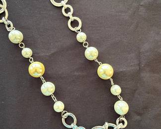 Station Necklace with Faux Pearls and Silver-Tone Links - SHB