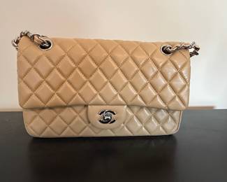 Chanel Classic Medium Double Flap Bag Beige Caviar