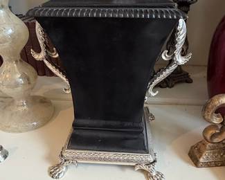 Neoclassical Style Black Marble and Silver-Plated Urn