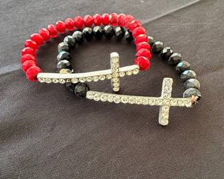Set of Two Beaded Cross Bracelets - Red and Black