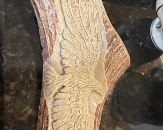 Scrimshaw-style Carved Antler Eagle Plaque